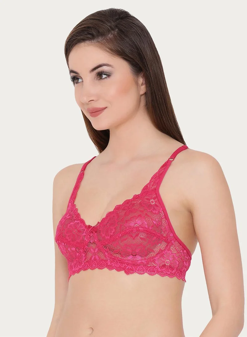 كلوفيا Non-Padded Non-Wired Full Coverage Bra in Hot Pink - Lace
